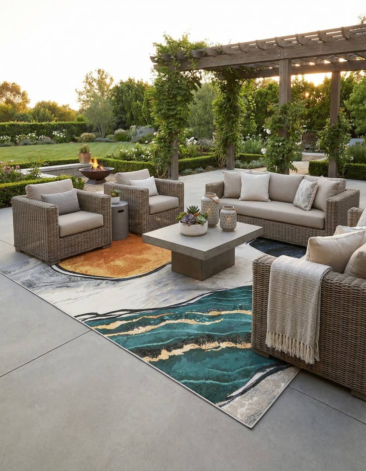 Detail image of 10' x 10'  Washable Modern Indoor / Outdoor Square Rug