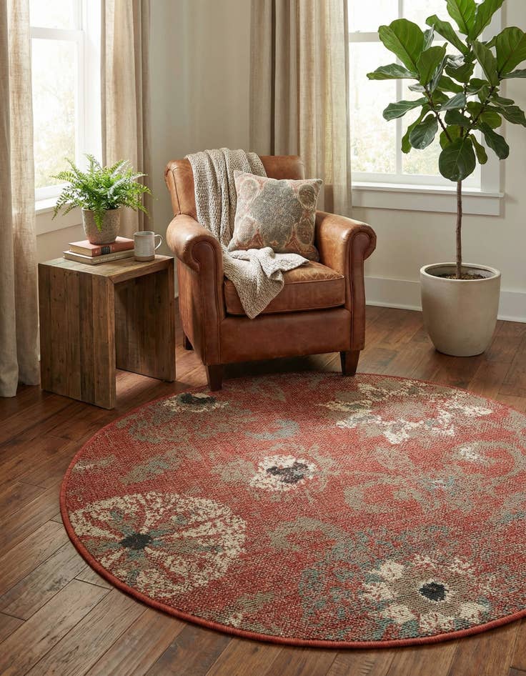 Detail image of  3' x 3'  Washable Botanical Indoor / Outdoor Round Rug