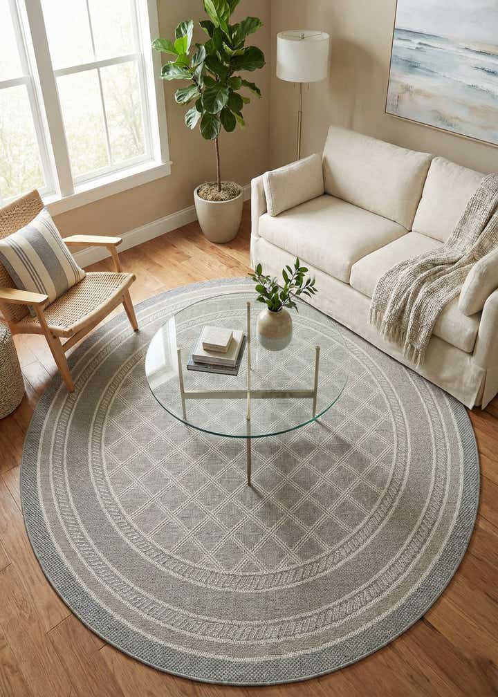 7' 10 x 7' 10 Easy-Clean Trellis Indoor / Outdoor Round Rug