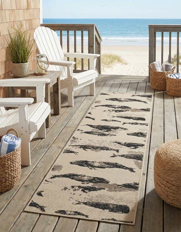 Beige Easy-Clean Coastal Indoor / Outdoor Runner Rug