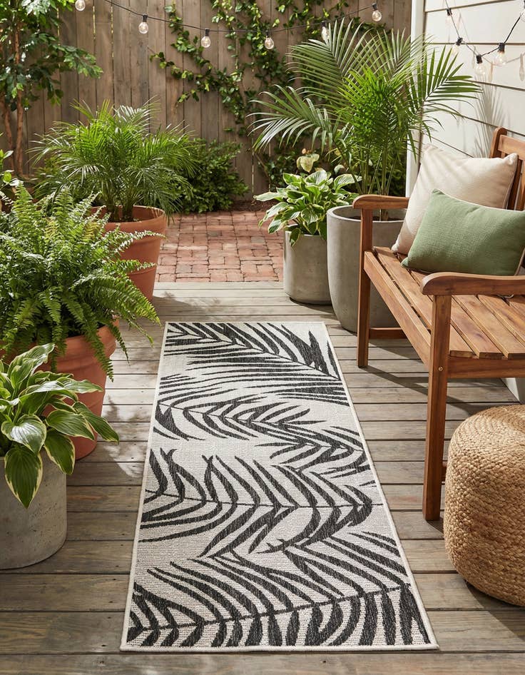 Detail image of 2' x 6' Easy-Clean Botanical Indoor / Outdoor Runner Rug