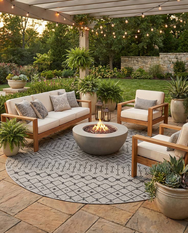 Detail image of 10' 8 x 10' 8 Easy-Clean Lattice Indoor / Outdoor Round Rug