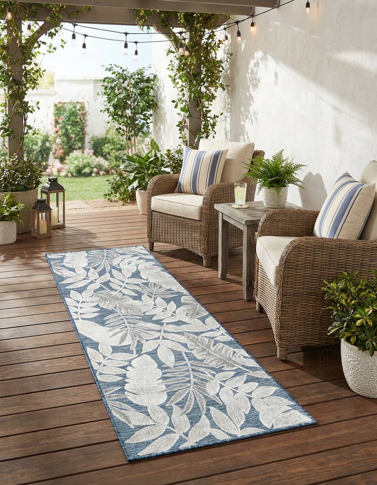 Detail image of 2' 2 x 6'  Washable Botanical Indoor / Outdoor Runner Rug