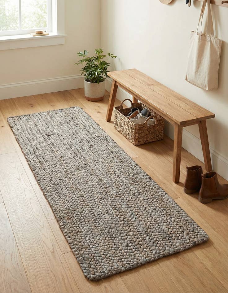 Detail image of  1' 2 x 4' 1  Hand Woven Braided Jute Table Runner Rug