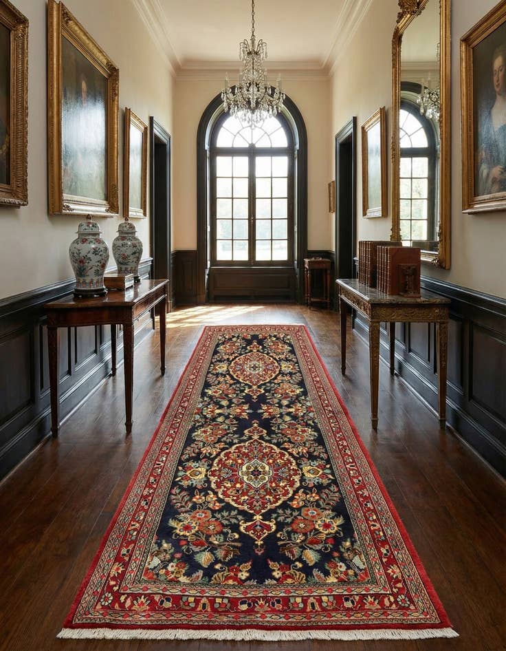 Detail image of  2' 7 x 6' 8  Hand Knotted Qom Persian Runner Rug