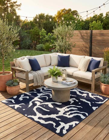 Navy Blue Easy-Clean Sabrina Soto Indoor / Outdoor Square Rug