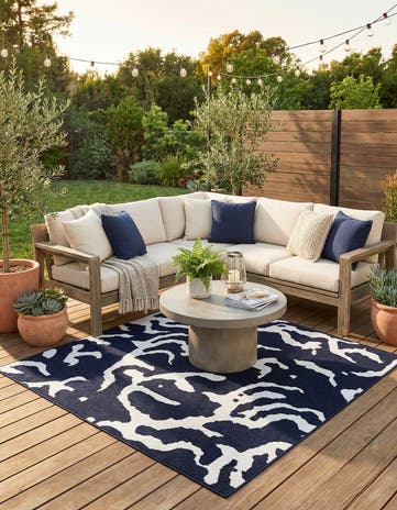 Navy Blue Easy-Clean Sabrina Soto Indoor / Outdoor Square Rug