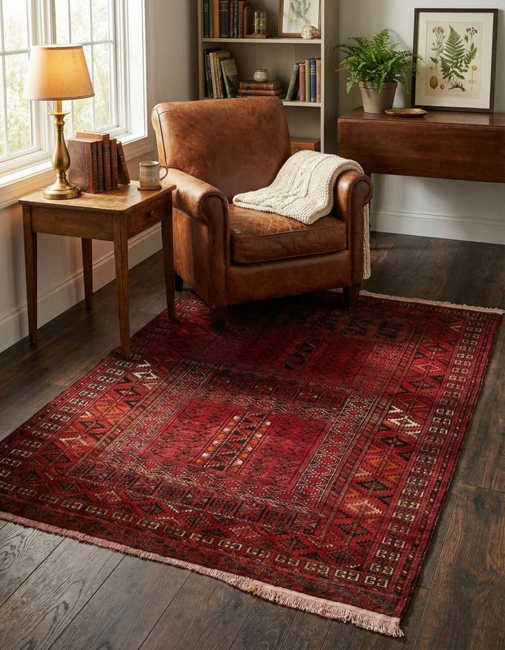 Detail image of  3' 10 x 5' 1  Hand Knotted Bokhara Oriental Wool Rug