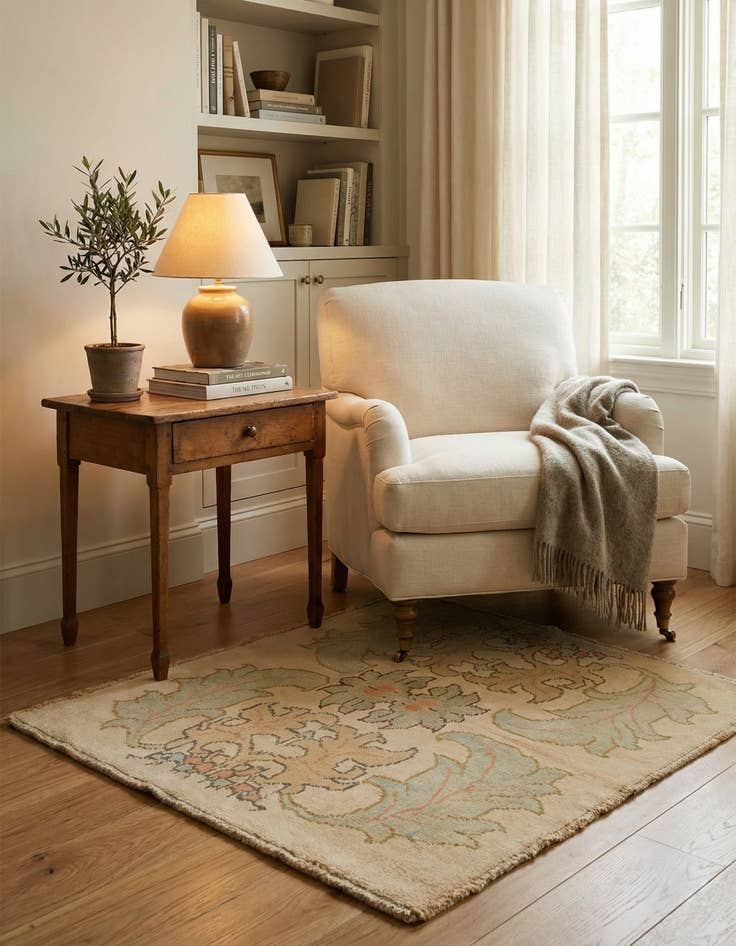 Detail image of 3' 6 x 4'  Hand Knotted Oushak Wool Square Rug