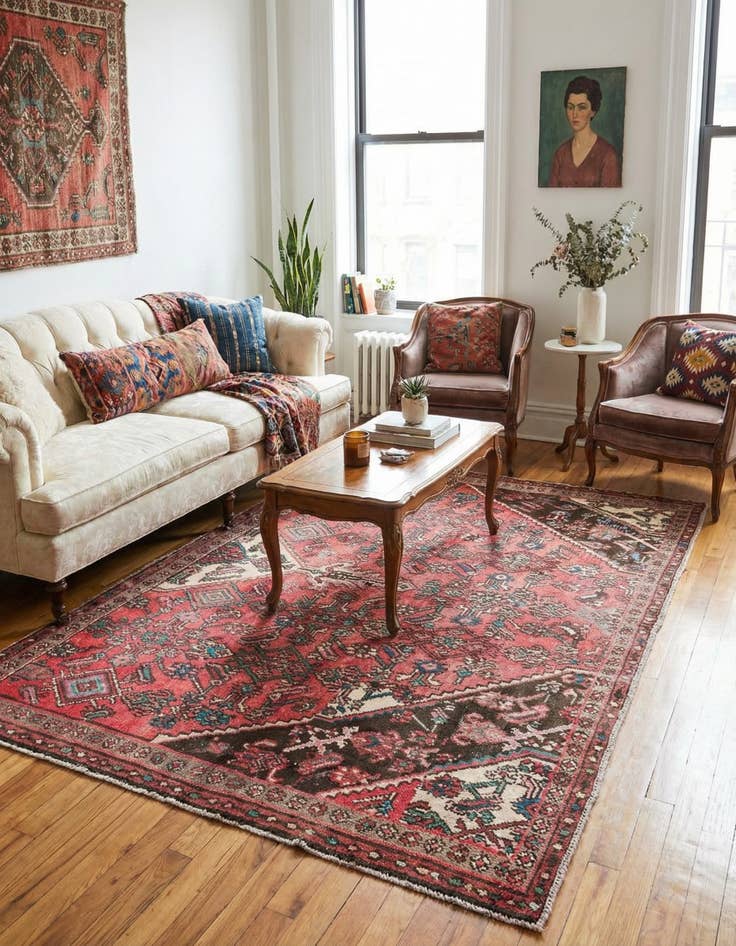 Detail image of 4' 9 x 5' 6  Hand Knotted Ultra Vintage Persian Wool Rug