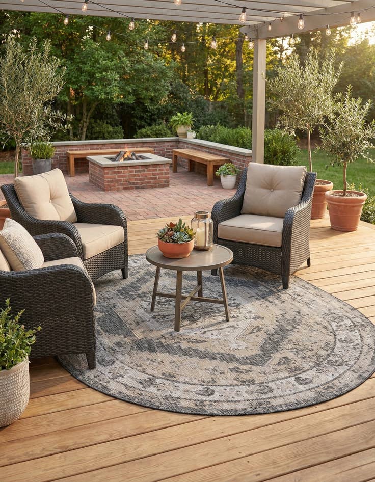 Detail image of 7' 10 x 10'  Washable Traditional Indoor / Outdoor Oval Rug