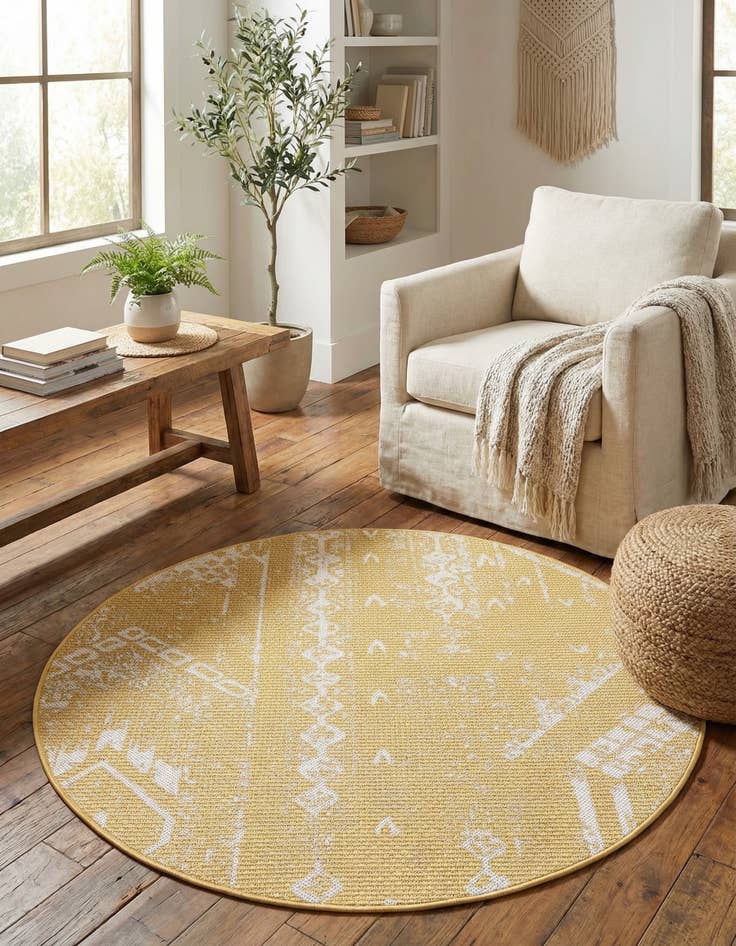 Detail image of 3' x 3'  Washable Bohemian Indoor / Outdoor Round Rug