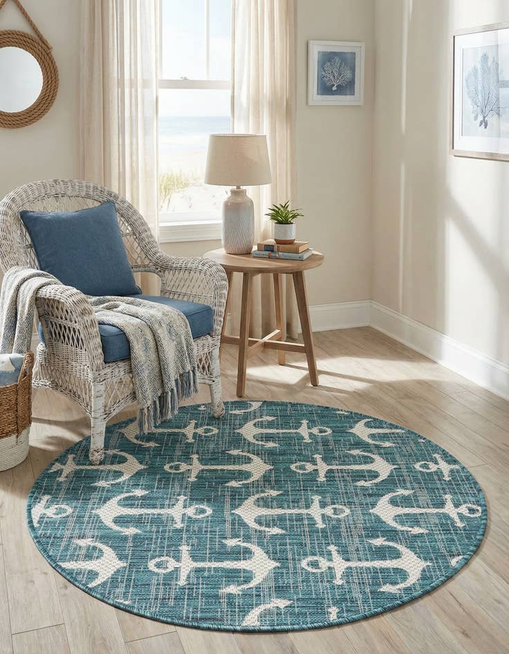 Detail image of  3' x 3'  Washable Coastal Indoor / Outdoor Round Rug