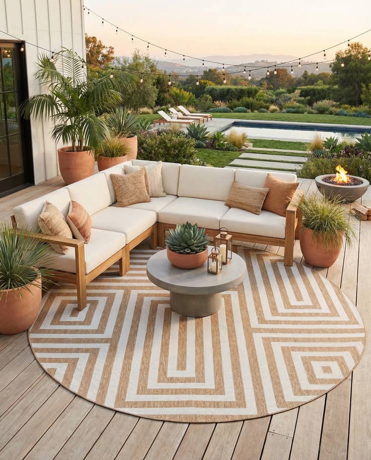 Detail image of 12' x 12' Easy-Clean Modern Indoor / Outdoor Round Rug