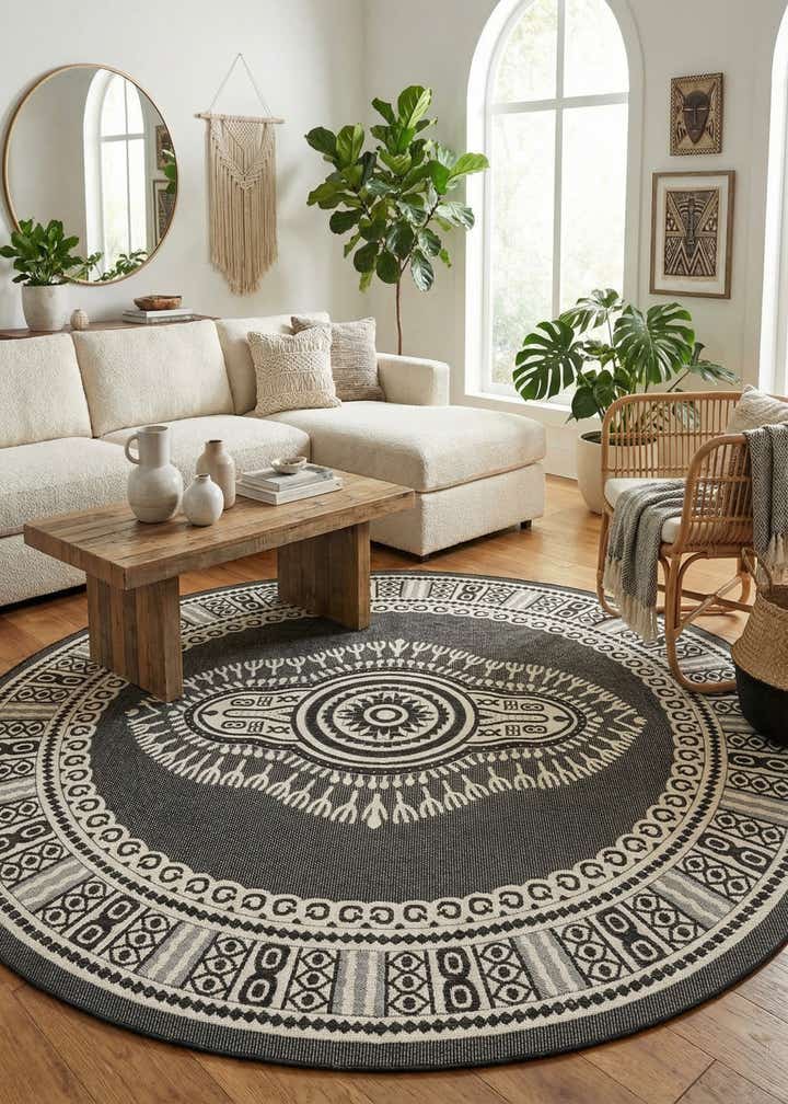 12' x 12' Easy-Clean Traditional Indoor / Outdoor Round Rug
