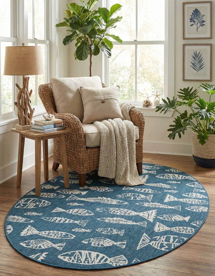 Detail image of 4' x 6'  Washable Coastal Indoor / Outdoor Oval Rug