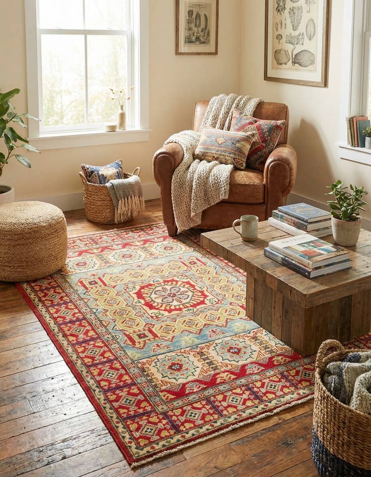 Detail image of 4' x 5' 10  Hand Knotted Kazak Rug