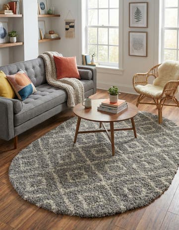 Gray Lattice Shag Oval Rug