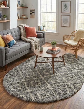 Gray Lattice Shag Oval Rug