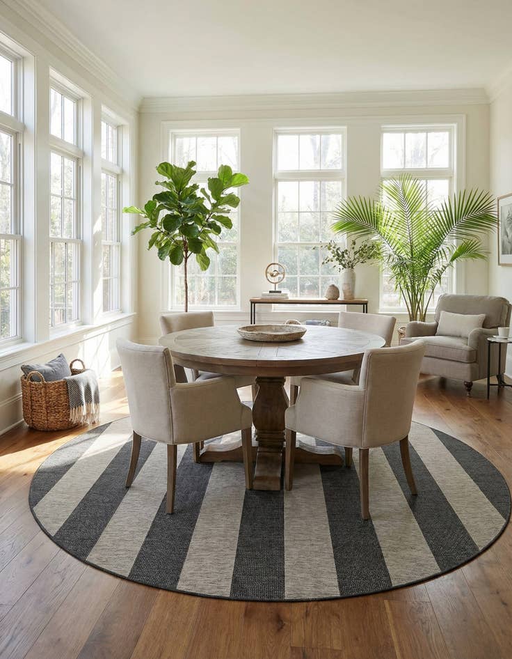 Detail image of 12' x 12'  Washable Striped Indoor / Outdoor Round Rug