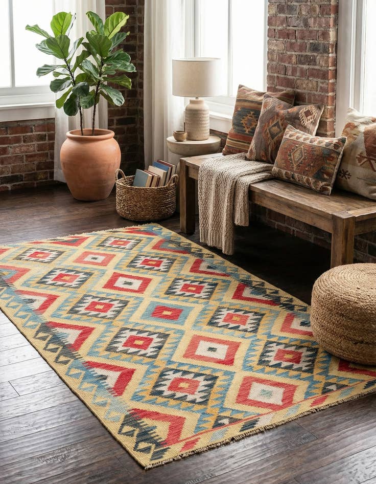 Detail image of 3' 4 x 6' 6  Hand Woven Kilim Maymana Wool Rug