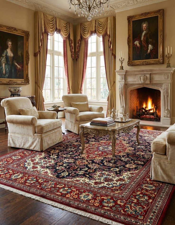 Detail image of  4' 9 x 7' 5  Hand Knotted Qom Persian Rug