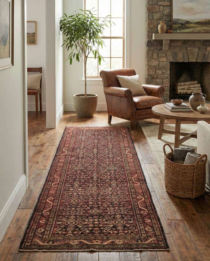 3' 8 x 11' 2 Hand Knotted Hossainabad Persian Wool Runner Rug