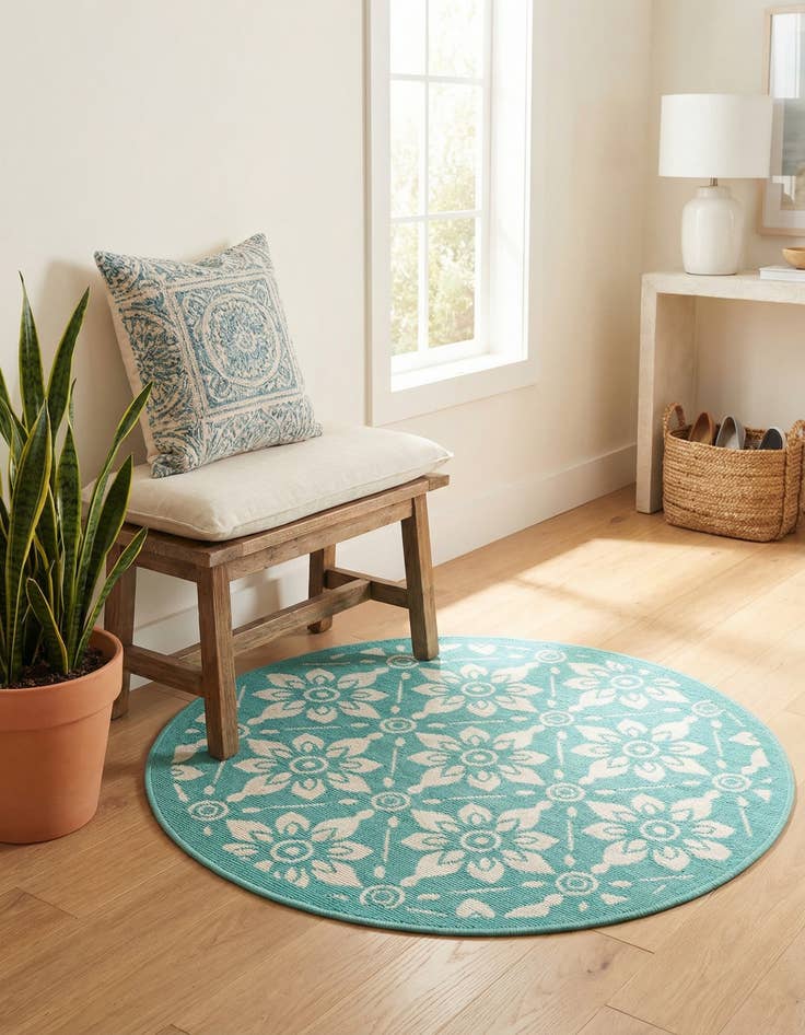 Detail image of 3' x 3'  Washable Trellis Indoor / Outdoor Round Rug
