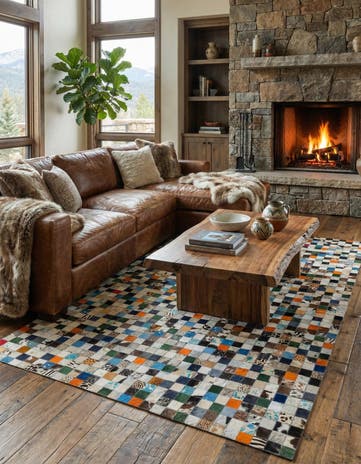 5' 1 x 8' Cowhide Leather Rug