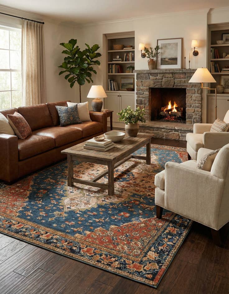 Detail image of  9' x 12'  Washable Traditional Indoor / Outdoor Rug