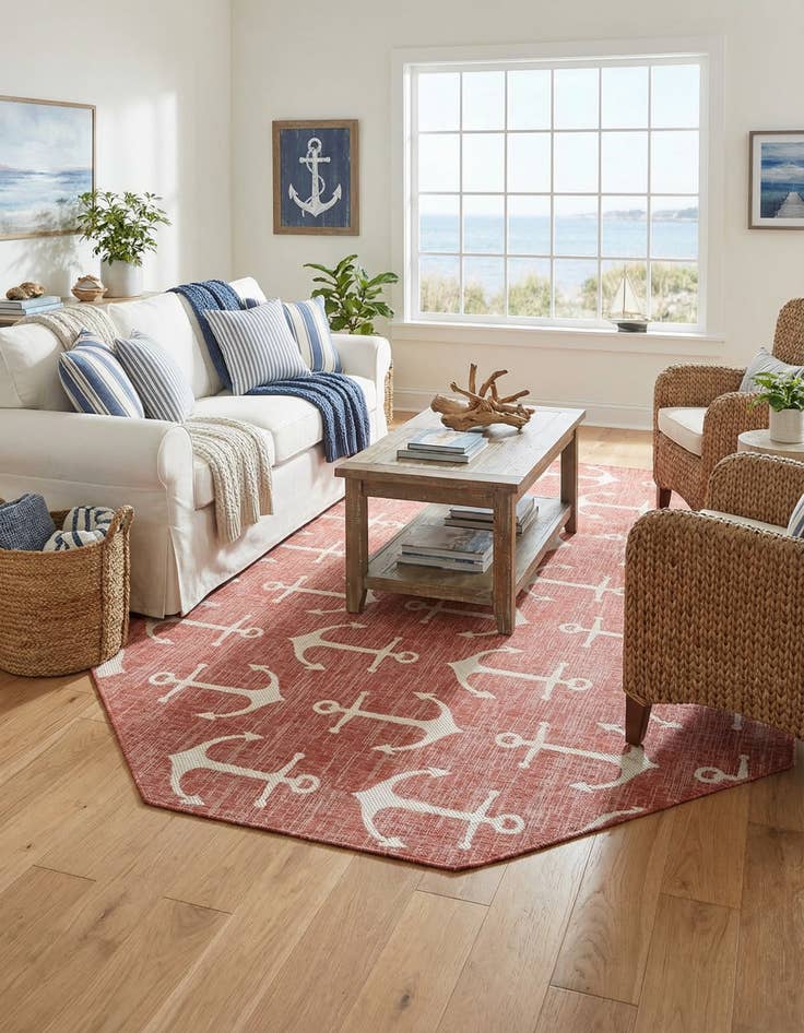 Detail image of 7' 10 x 7' 10  Washable Coastal Indoor / Outdoor Octagon Rug