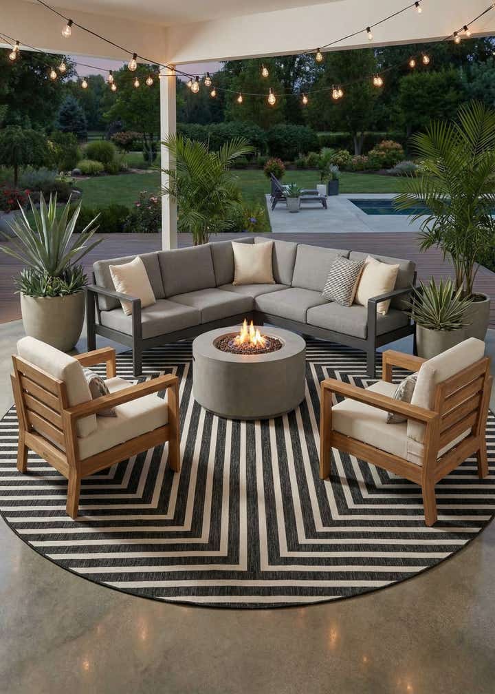 12' x 12' Easy-Clean Modern Indoor / Outdoor Round Rug