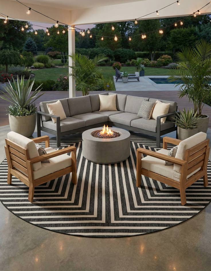 Detail image of 12' x 12'  Washable Modern Indoor / Outdoor Round Rug