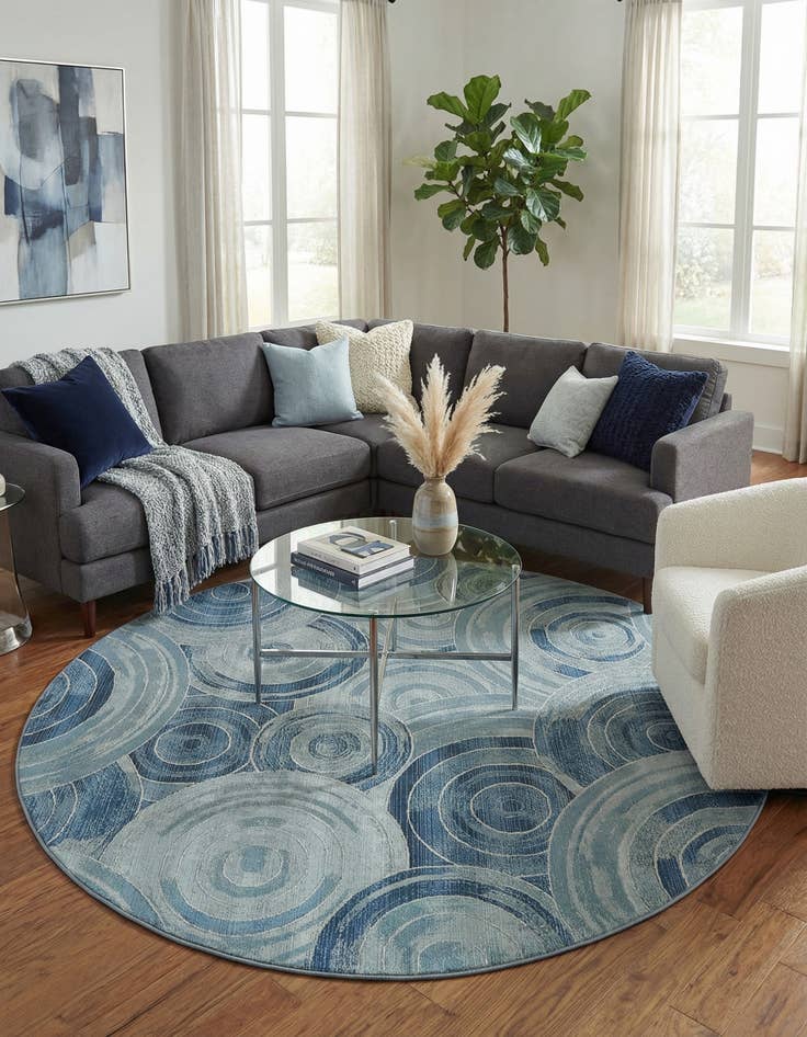 Detail image of 8' x 8'  Washable Modern Indoor / Outdoor Round Rug