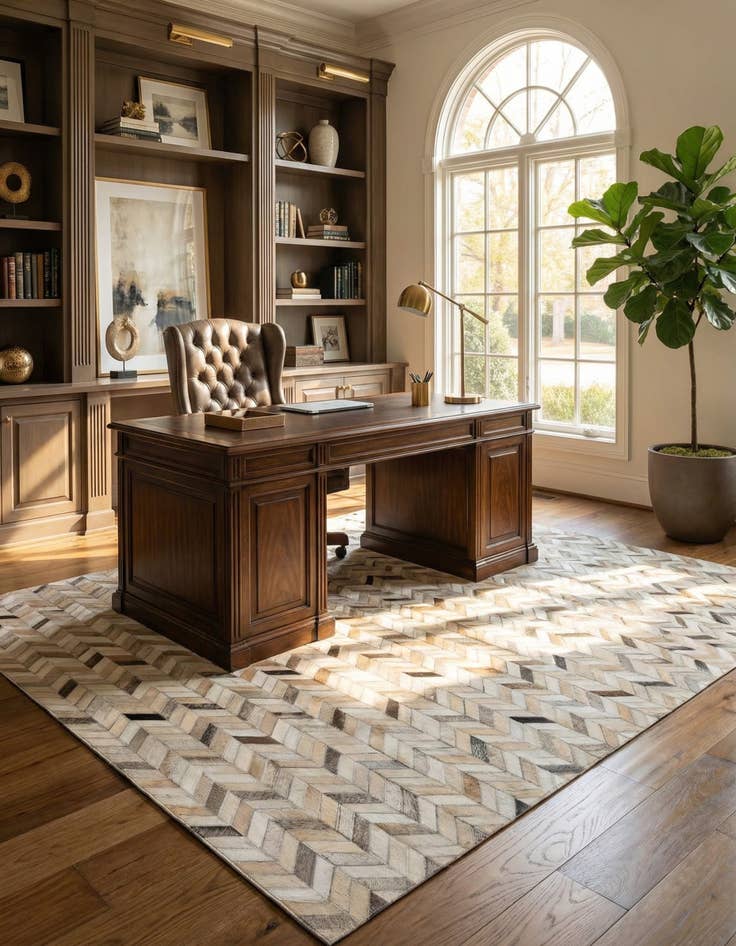 Detail image of 4' 8 x 6' 7 Cowhide Stocks Rug