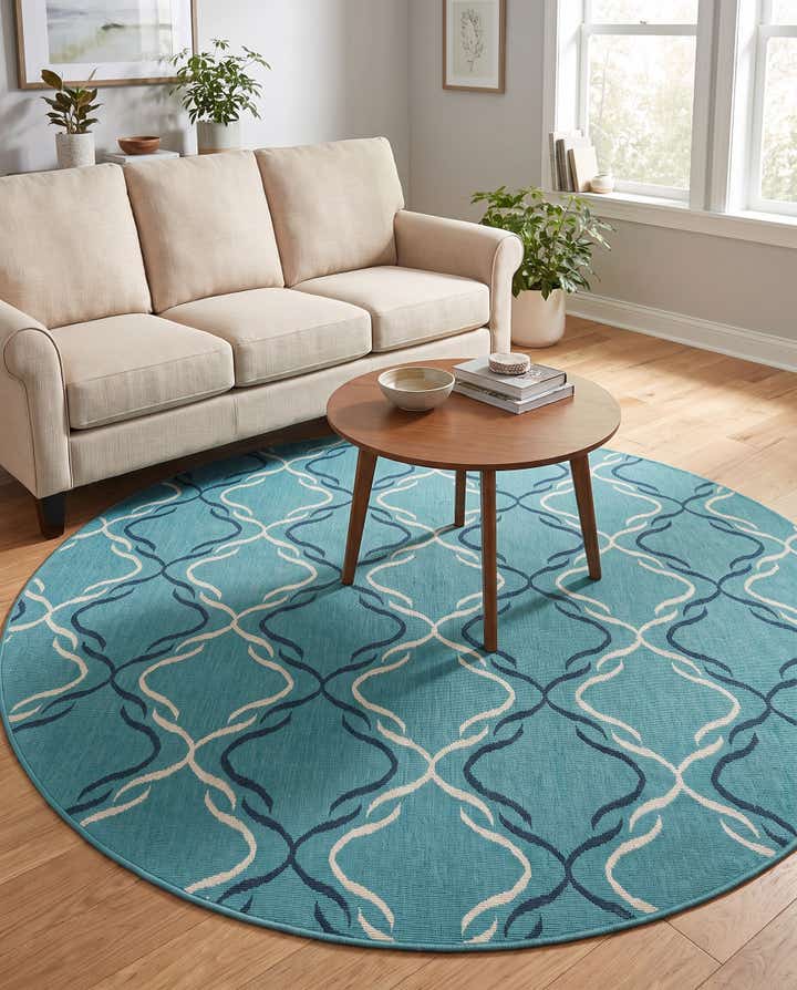 7' x 7' Easy-Clean Lattice Indoor / Outdoor Round Rug