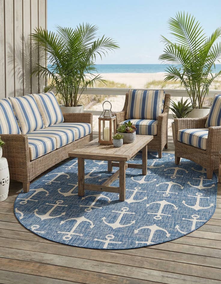 Detail image of  7' 10 x 10'  Washable Coastal Indoor / Outdoor Oval Rug