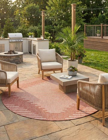 Rust Red Easy-Clean Modern Indoor / Outdoor Round Rug