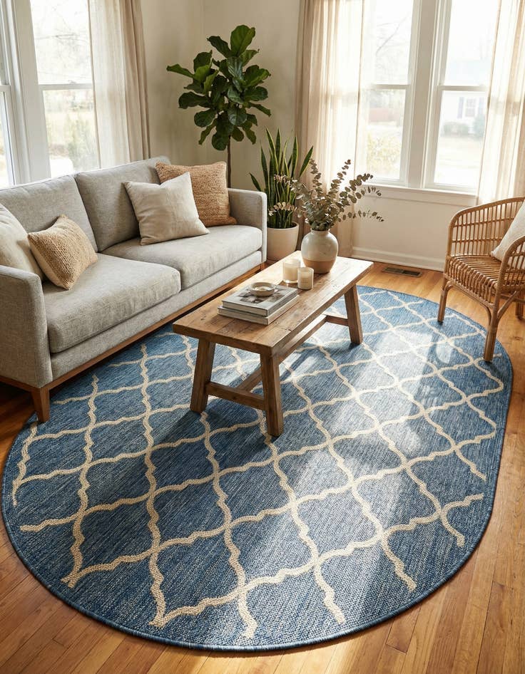 Detail image of 7' 10 x 10'  Washable Trellis Indoor / Outdoor Oval Rug