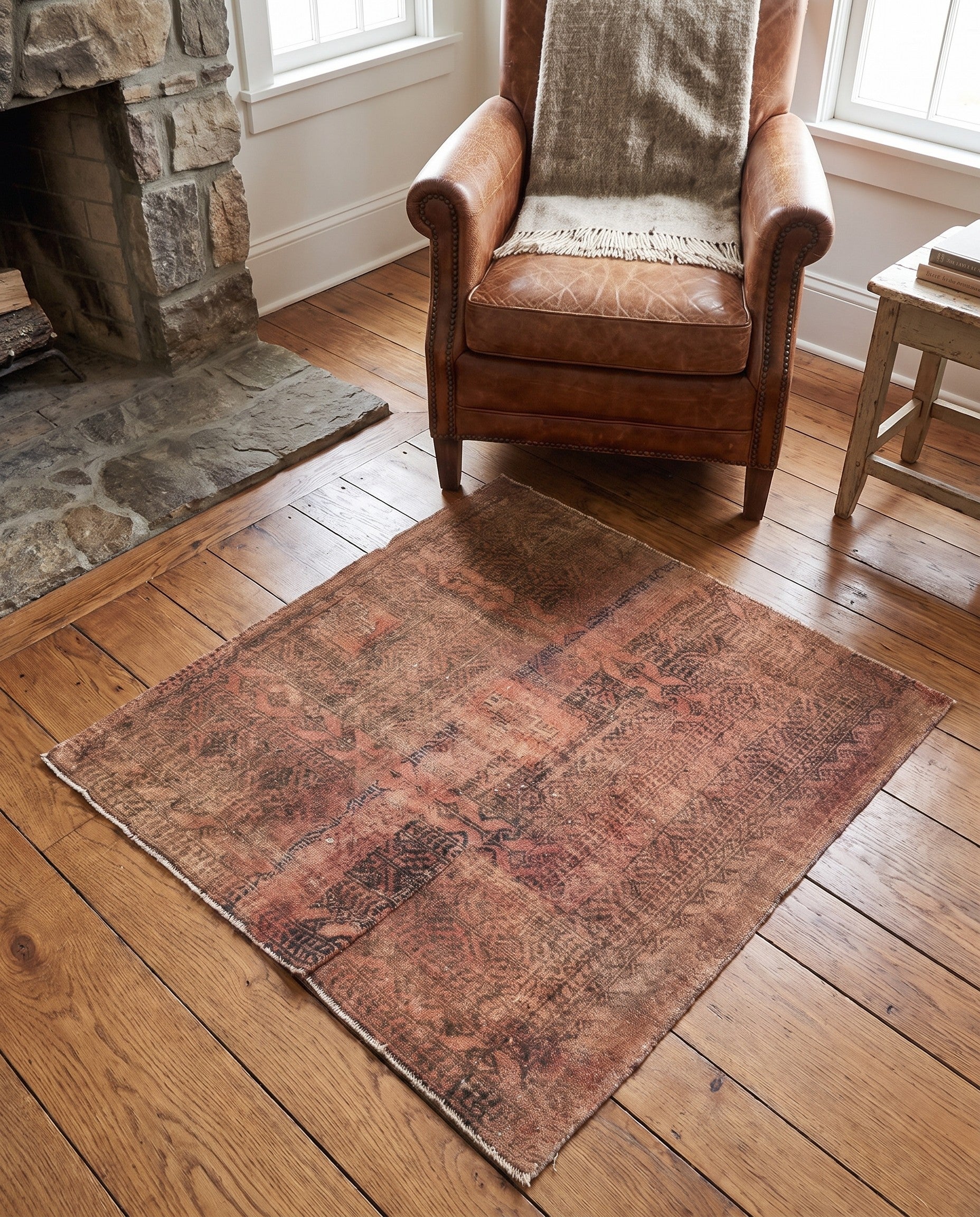 3' 3 x 3' 8 Hand Knotted Ultra Vintage Persian Wool Square Rug