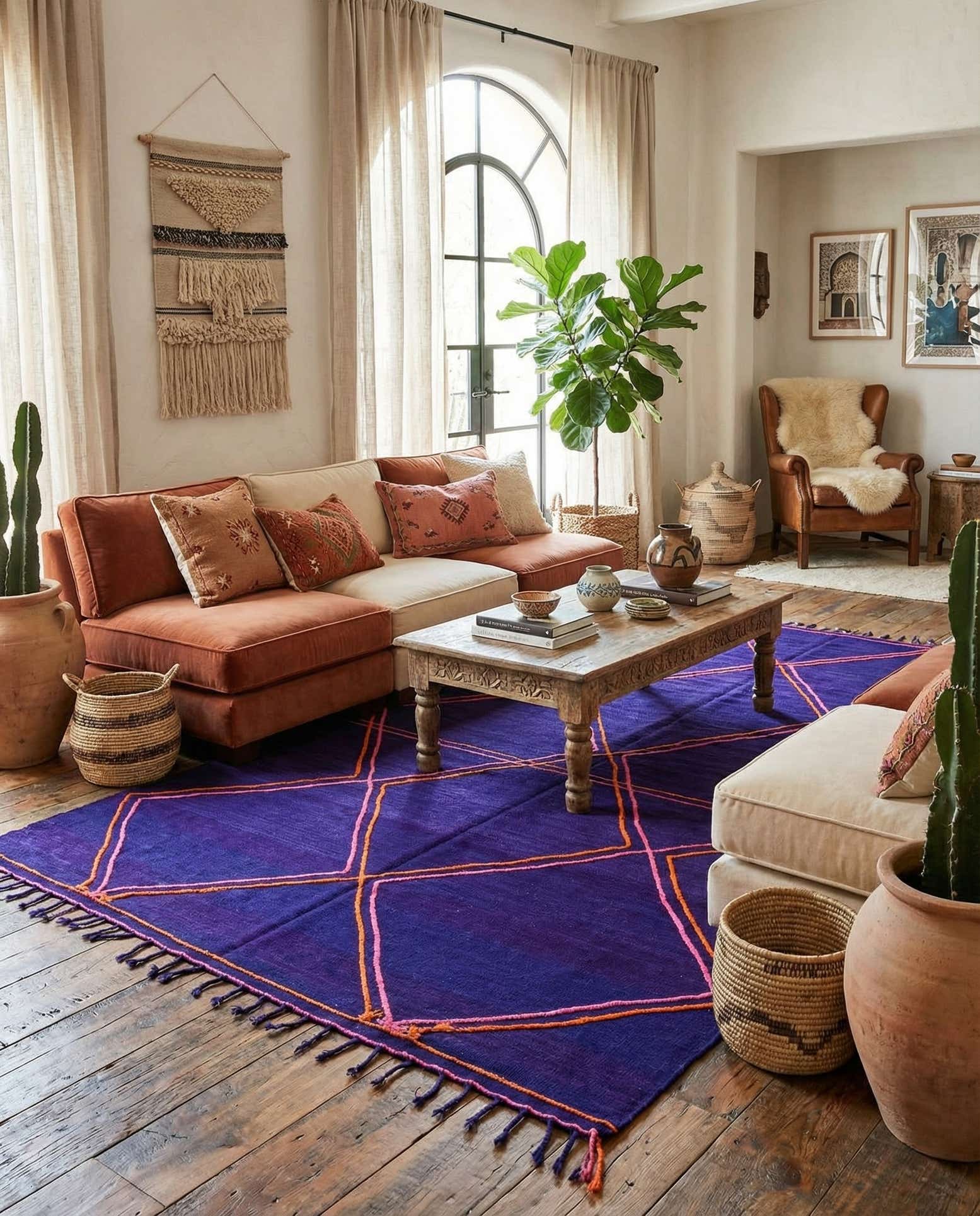 205cm x 290cm Noué main Marocain Tapis Laine