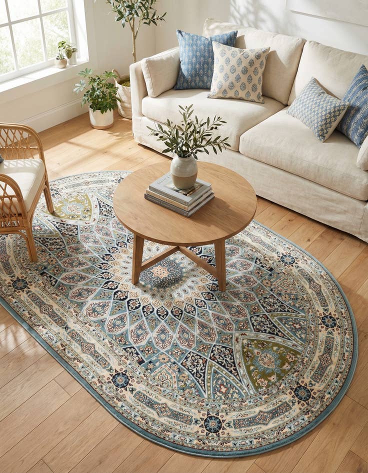 Detail image of  5' 3 x 8' Nain Design Oval Rug