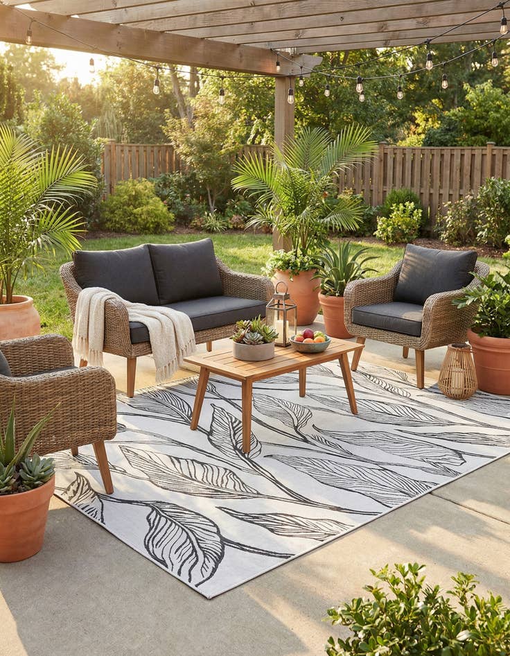 Detail image of 7' 10 x 11'  Washable Botanical Indoor / Outdoor Rug