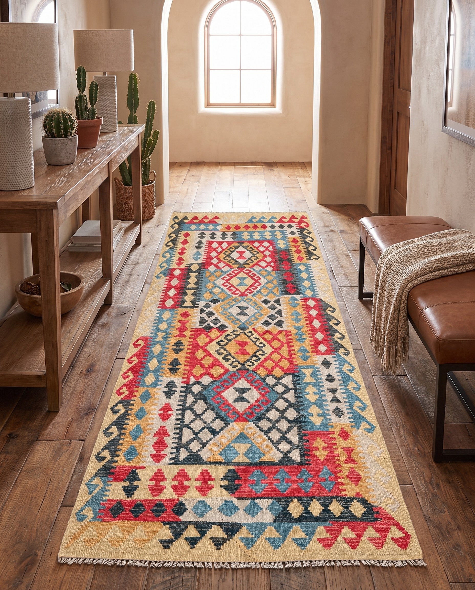 3' 4 x 6' 8 Hand Woven Kilim Maymana Wool Runner Rug