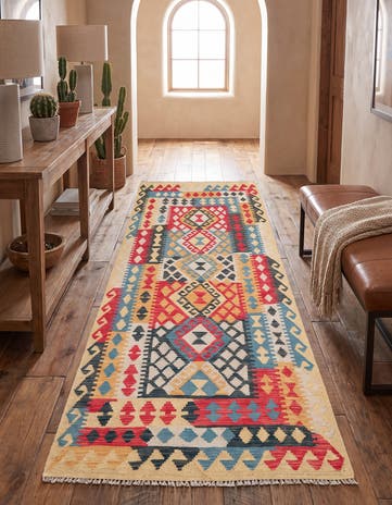 3' 4 x 6' 8 Hand Woven Kilim Maymana Wool Runner Rug