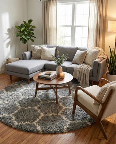  7' 10 x 7' 10 Lattice Shag Round Rug