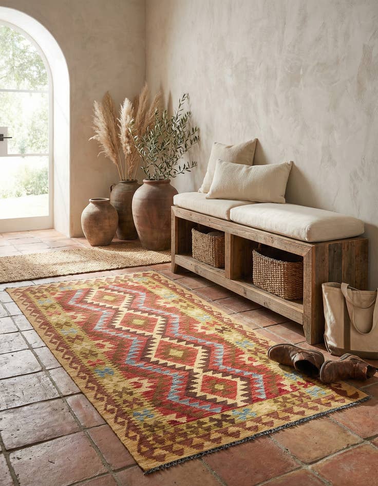 Detail image of 3' 4 x 6' 4  Hand Woven Kilim Maymana Wool Rug