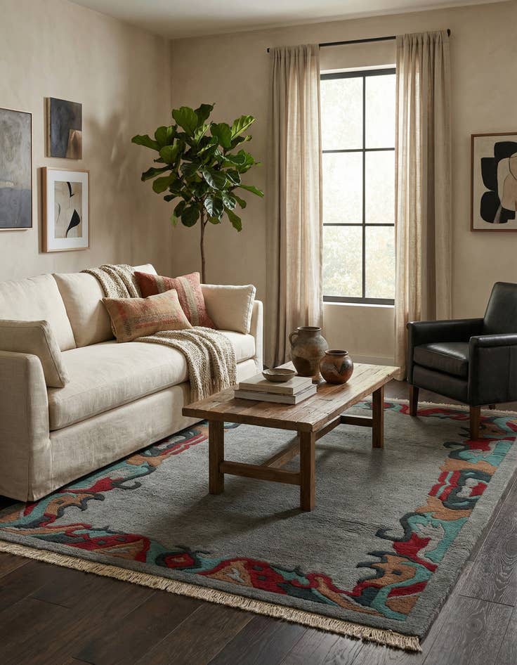 Detail image of  4' 3 x 6' 1  Hand Knotted Tibet Wool Rug