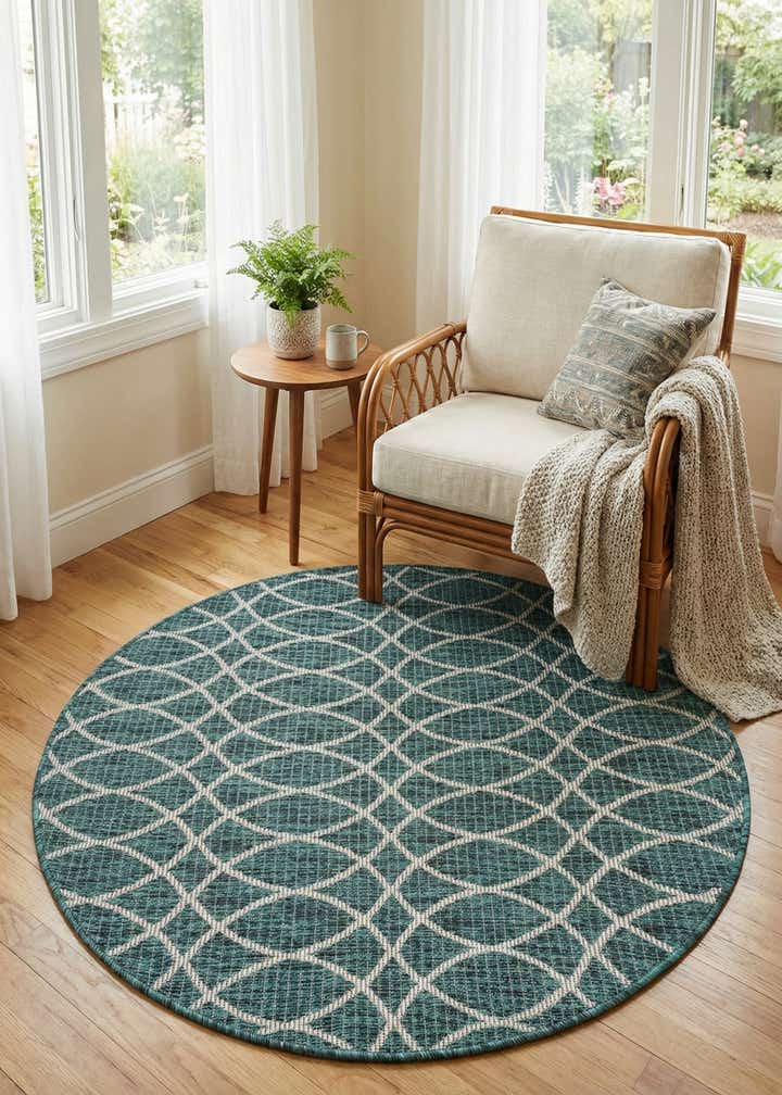 4' x 4' Easy-Clean Trellis Indoor / Outdoor Round Rug