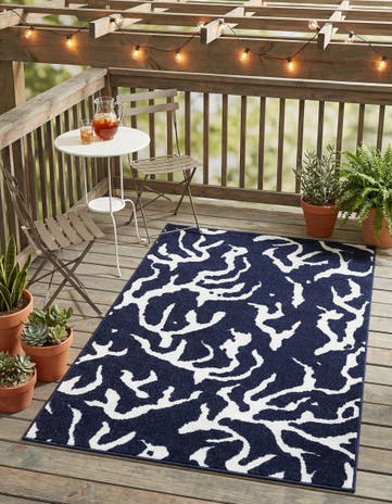 Navy Blue Easy-Clean Sabrina Soto Indoor / Outdoor Rug